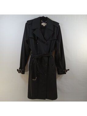 Michael Kors Women's Black Double Breasted Trench Coat LARGE Belted Spring Coat